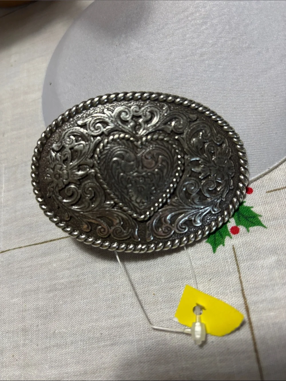 Silver-Tone Heart Filigree Belt Buckle